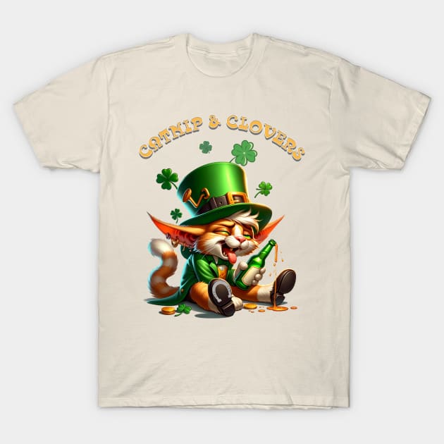 St Patricks day leprechaun cat - Catnip & Clovers T-Shirt by BrisaArtPrints